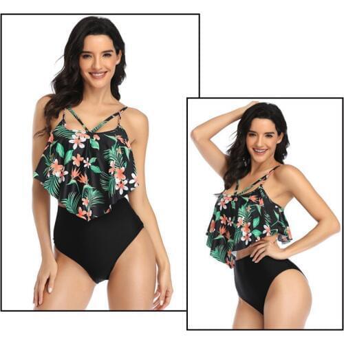 Plus size ruffle Bikini 2020 Summer Swimming Suit for Women Tankini High Waist Floral Print Swimsuit 2 Piece Biquini Swim Wear