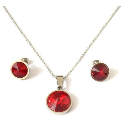 FairLadyHood Big Red Zircon Pendant Necklace And Earrings Stainless Steel Jewelry Zircon Jewelry Set For Women Gift