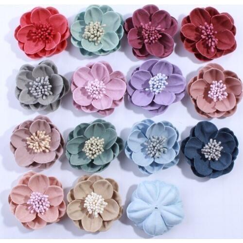 120PCS 5CM Fashion Solid Artificial Felt Flowers For Hair Accessories With Stamen Hairband Apparel Accessories U Pick Colors