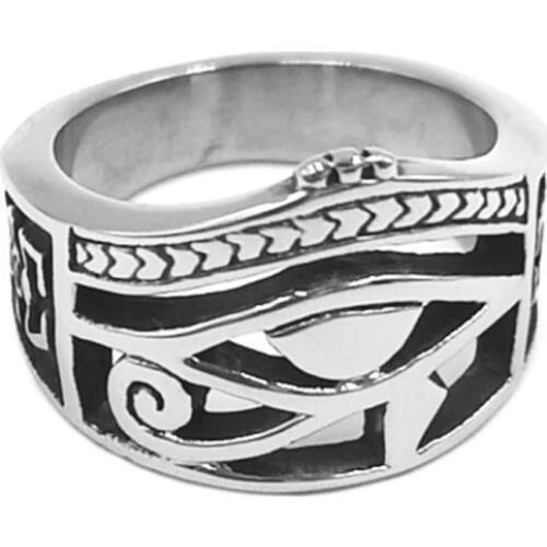 Egyptian Eye of Horus Ra Udjat Amulet Ring Stainless Steel Ring Egypt Pharaoh Eyes Biker Mens Women Ring Wholesale SWR0828A