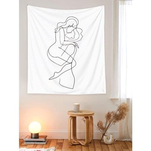 Tapestry Line Art Couple Background Cloth Ins Nordic Decorative Dormitory Bedroom Bedside Hanging Photo Wall Simple Tapiz Pared