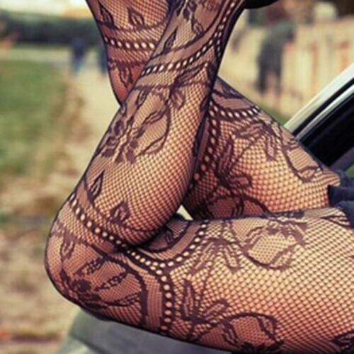 Hot sale Sexy Totem Print Tights Womens Sexy Black Stockings Mesh Fishnet Lace Black Elastic Hold Up the Leg