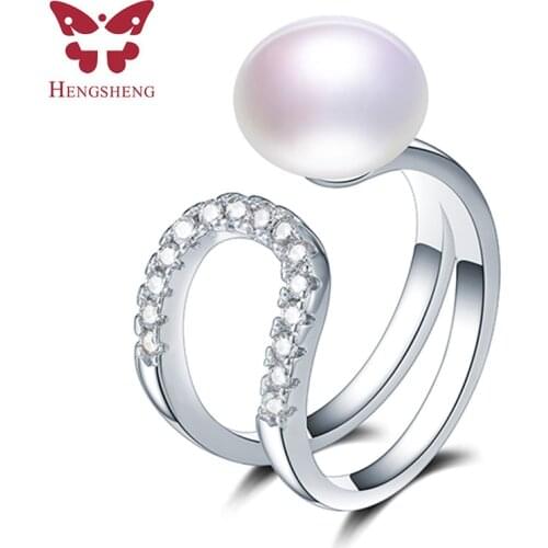 925 Solid Sterling Silver Rings For Women 10mm Genuine Freshwater Pearl AAA CZ Ring Open Adjustable Girl Anniversary Gift
