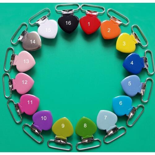 200pcs 25mm Metal Baby Heart Pacifier Clips Suspender Clip Paci Holder for Dummy Pacifier Chain Clip With Plastic Teeth