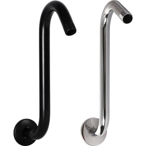 Metal Shower Head Extender Arm 10" Pipe Riser S Shaped High Rise Bath Extension Curved Neck for Tall People Bathroom Angled