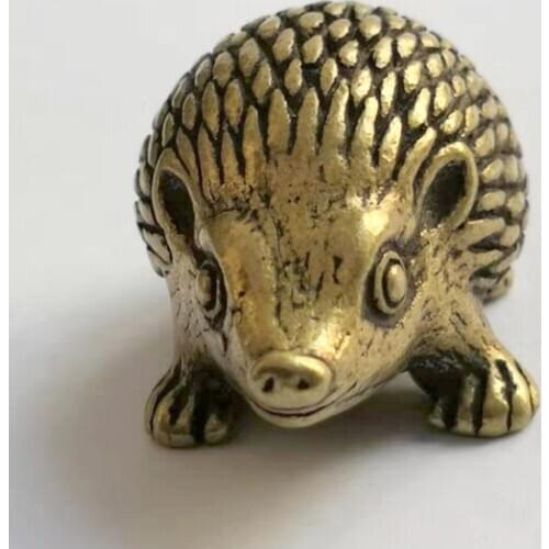 Mini ) Delicate Chinese Old-style Brass Carved Cute Hedgehog Auspicious Statue