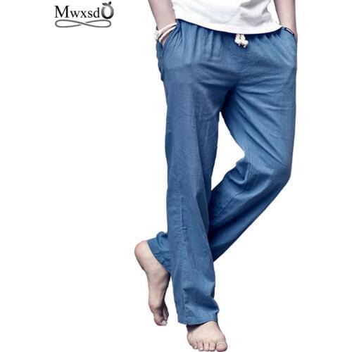 2019 new brand high quality summer linen mens loose breathing pants Casual thin straight trouser pants for men