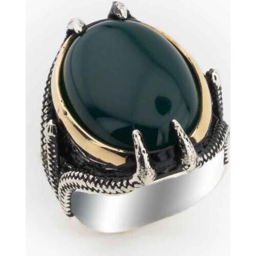 925 sterling Silver Green Bombe Gemstone Clawed Male Ring