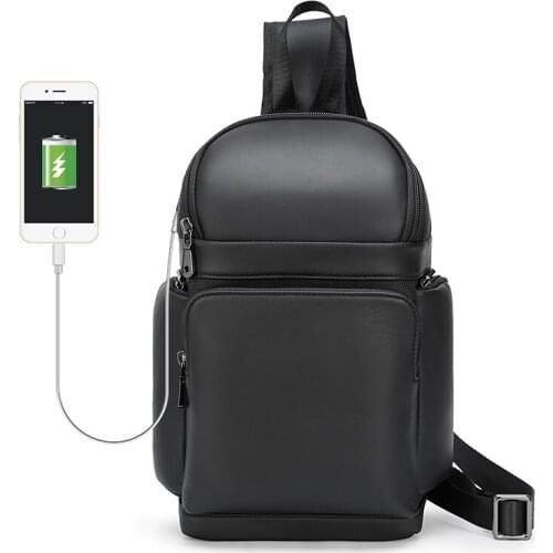 Chest Bags For Man Real Leather New Black 2021 USB Charge Travel Large Capacity Business Casual Anti-Theft Chest Bag Men