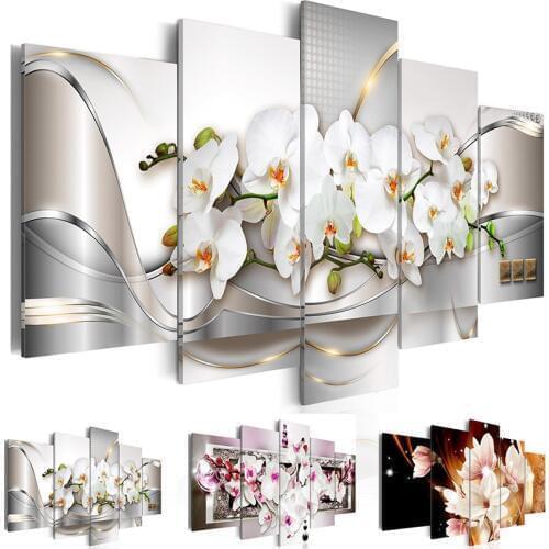 Canvas Wall Art Pictures Home Decor 5 Pieces Orchids Flower Painting Modular Print Exquisite Background Poster Living Room Frame