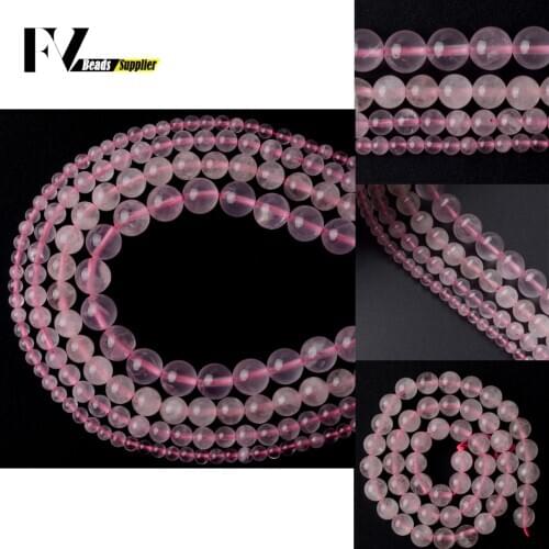 Natural Transparent Rose Quartzs Stone Beads For Jewelry Making Findings DIY Bracelet Charms Round Loose Beads 4 6 8 10 12mm 15
