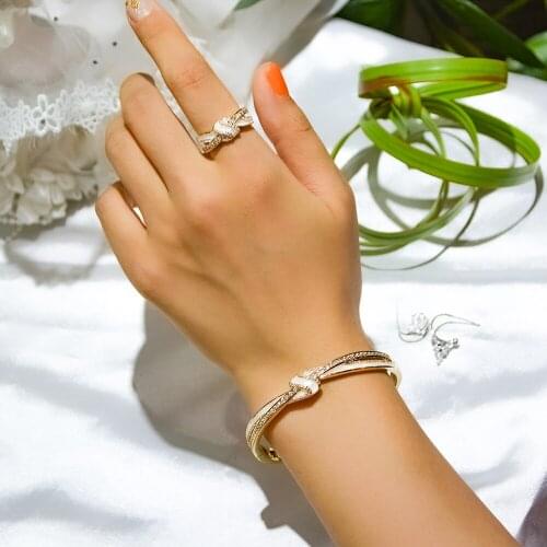 TIRIM 2021 NEW Trendy Nail Shape Crystal Bangle Ring for Women Abalone Shell Zirconia Wedding Engage Bracelet Set Dubai Jewelry