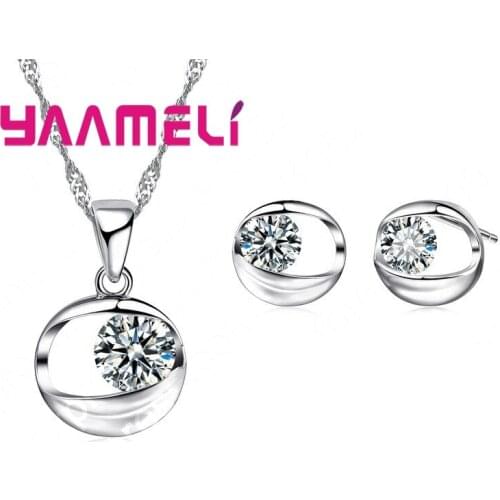 Charming Wedding Jewelry Sets for Brides Shining 925 Sterling Silver 5A Clear Cubic Zircon Stones Stud Earrings Necklace