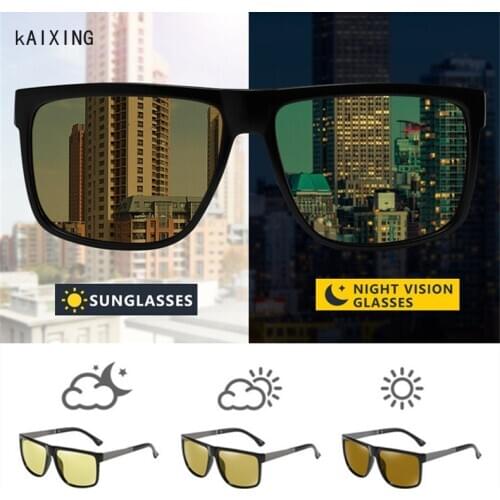 KAIXING Classic Brand Night Vision Glasses Aluminum Men Photochromic Sunglasses Polarized Driving Sun glasses For Woman UV400