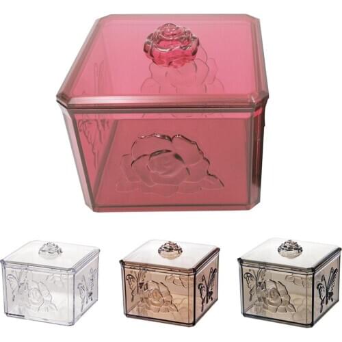 Flower Engraved Makeup Organizer Cosmetic Storage Box Cotton Swab Cotton Pad Storage Carved Lipstick Clear Box Desktop Finishing