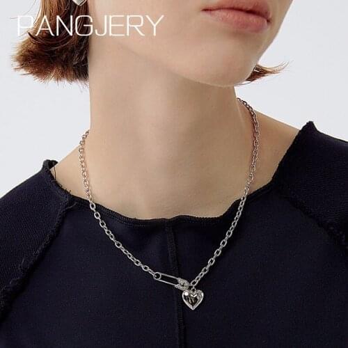 PANGJERY 925 Sterling Silver Chain Necklaces for Women New Fashion Creative LOVE Heart Paper Clip Wedding Fine Jewelry Gifts