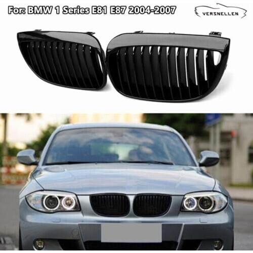 Pair Front Kidney Grill Grilles for BMW E81 E87 1 Series 2004 2005 2006 2007 Car Styling Racing Grills One Slat ABS Glossy Black