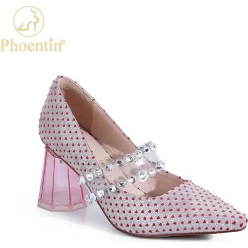 Phoentin womens crystals heels mary janes Pointed toe high heels shoes elegant wedding pumps Three ways to wear FT1115