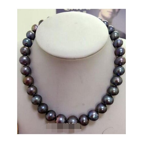 Stunning 10-11mm round tahitian huge black red green pearl necklace 18"