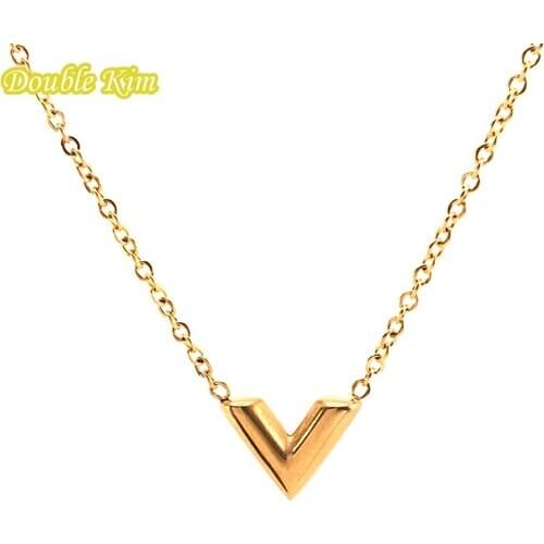 Simple Letters Pendant Necklace Chain Zircon Titanium Stainless Steel Gold Silver Plated Necklace for Woman Fashion Jewelry Gift