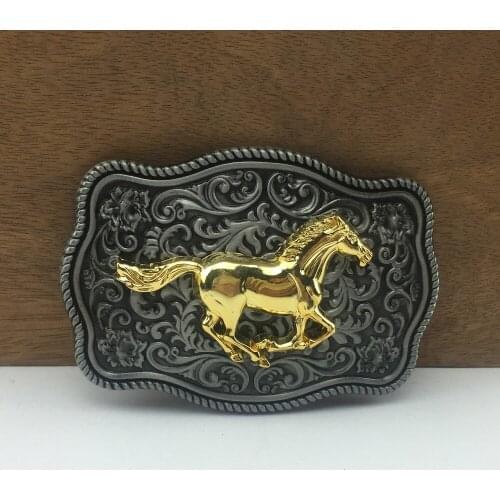BuckleClub wholesale retro western flower horse cowboy jeans gift belt buckle FP-03705 PEWTER FINISH for men 4cm width loop