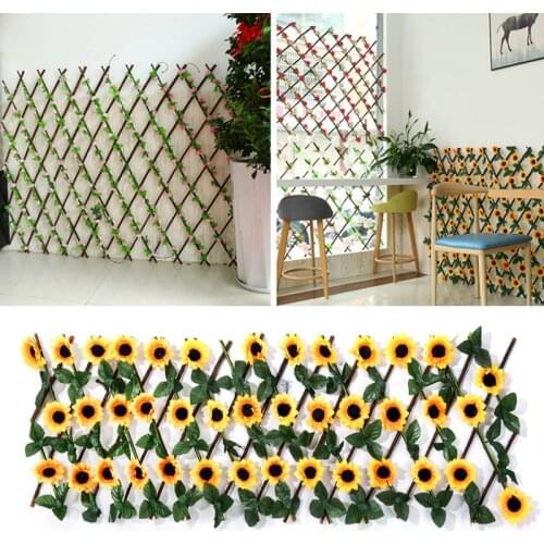 Expandable Fence Willow Wooden Hedge Retractable Fence With Artificial Flower Leaves Garden Decoration Expanding Trellis