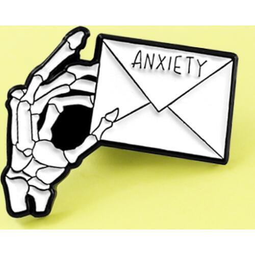 Hand bone hand holding envelope personality brooch Halloween hip hop fan personality jewelry denim clothing backpack badge gift