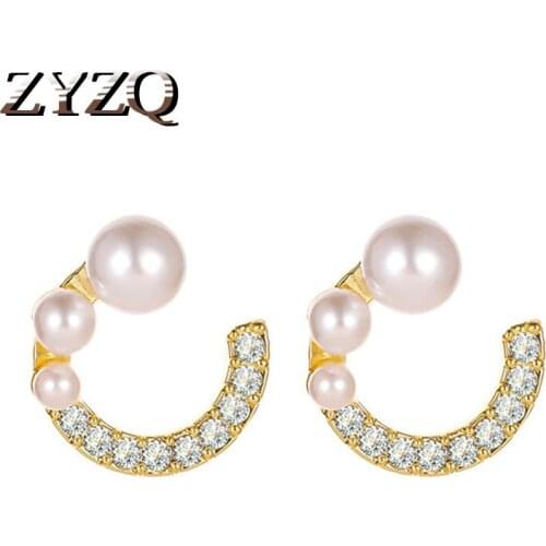 ZYZQ Baroque Imitation Pearl Earrings For Women Simple Ttemperament C-shaped Crystal Earrings Trend Wedding Bridal Jewelry