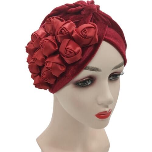 Fashion Twisted Turban Caps for Women Rose Flower Headscarf Bonnet Muslim Under Hijab Cap Indian African Hat Turbante Mujer
