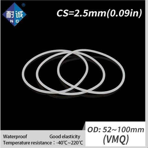 1PCS/lot Silicone rubber oring VMQ CS 2.5mm OD52/56/58/60/65/70/75/80/90/100mm O Ring Gasket Silicone O-ring waterproof