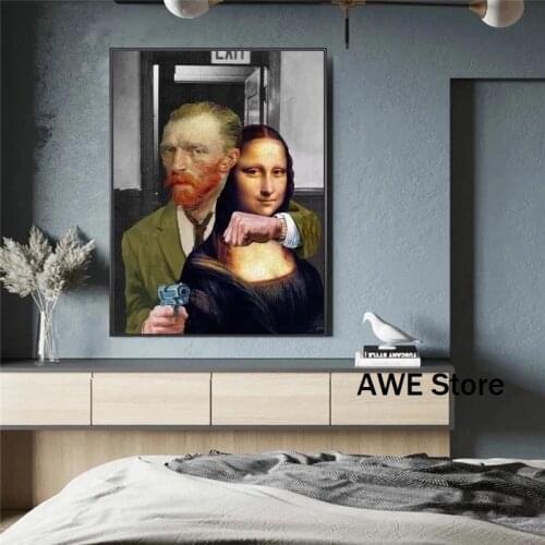 Funny Art Van Gogh and Mona Lisa Canvas Posters and print Abstract Famous Oil Paintings on Canvas Wall Pictures for Home Cuadros