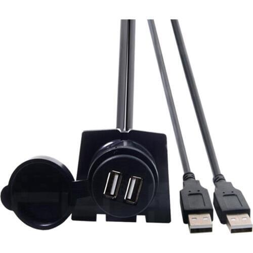 2 Ports Dual USB 2.0 male to female AUX Flush Mount Car Mount Extension Cable For Truck Boat Motorcycle Dashboard Panel