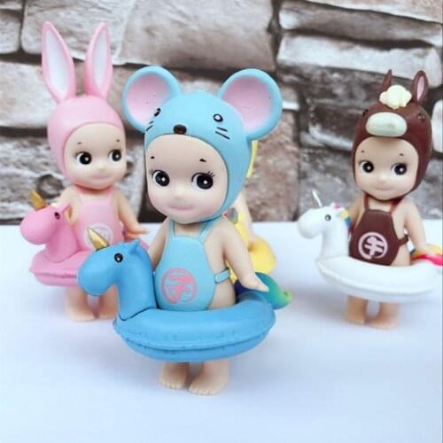 Birthday cakes baking decorations cute silly Sonny Angel summer Chinese zodiac unicorns swimming rings PVC Figures Collectible