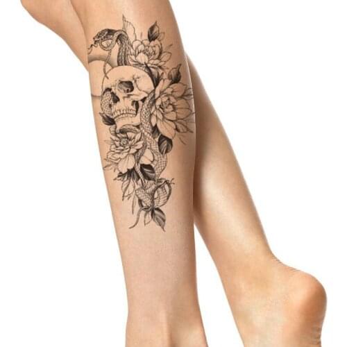 Temporary Tattoo Stickers Black Rose Flower Snake Moon Skull Design Fake Tattoos Waterproof Tatoos Arm Large Size for Women Girl