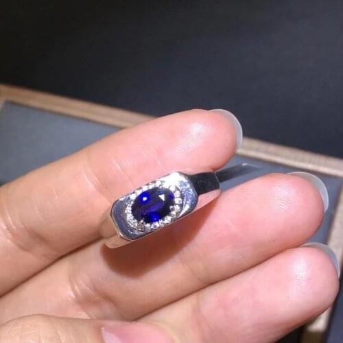 Jewelry Classic 925 Silver Sapphire Stud Ring 5*7mm Natural Sapphire Silver Simple Silver Gemstone Ring