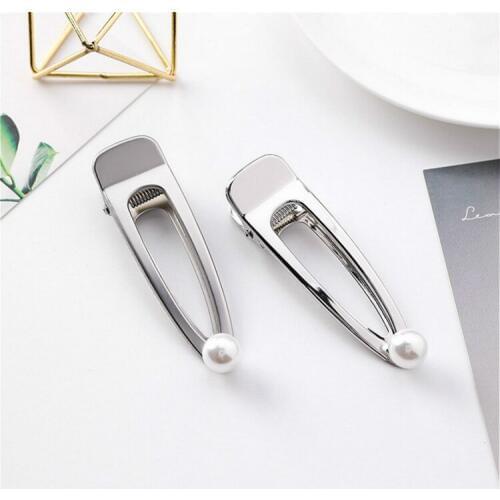 Vintage Metal Brushed Simulated Pearl Hair Clip for Women Simple Hollow Silver Color Barrette Hairpins Headpiece Accessories