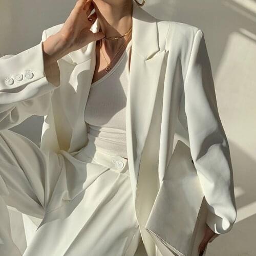 2021 Early Autumn White Suit Drape Elegant Business Wear Shoulder Pads High Sense Split Jacket Blazer For Office Lady
