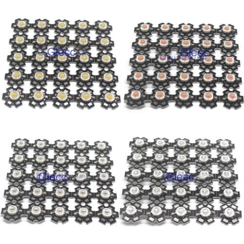 10pcs 1W 3W High Power LED Full Spectrum White Warm white Green Blue Deep Red 660nm Royal blue With 20mm Black Star PCB