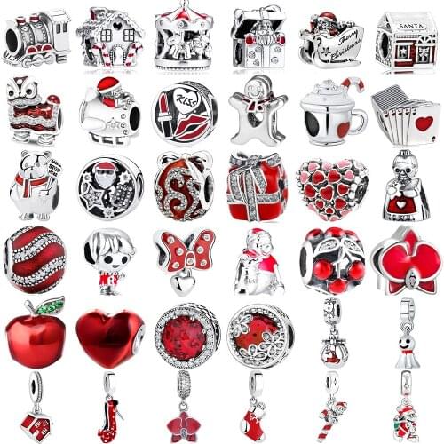 100% Real Charms for bracelet Red Apple Coffee Cup Candy House Charms Fit Original Sterling silver Bracelet DIY Women Jewelry