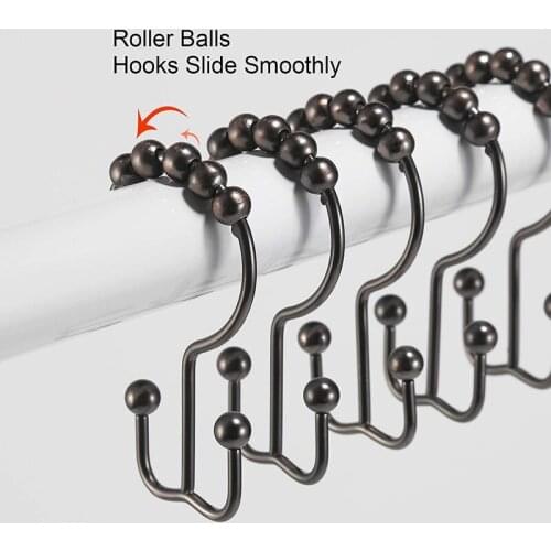 12Pcs Shower Curtain Hooks, Stainless Steel Shower Curtain Rings Rust Proof Free Sliding Double Shower Hooks for Curtain