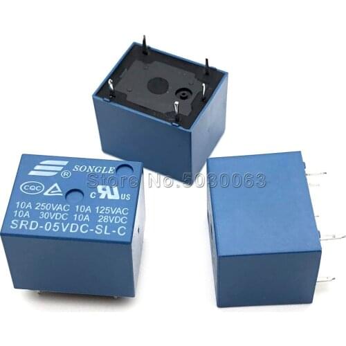 2PCS/LOT SRD-05VDC-SL-C 5pin Songle relay 5-foot 10A high current T73-5V five pin 5P