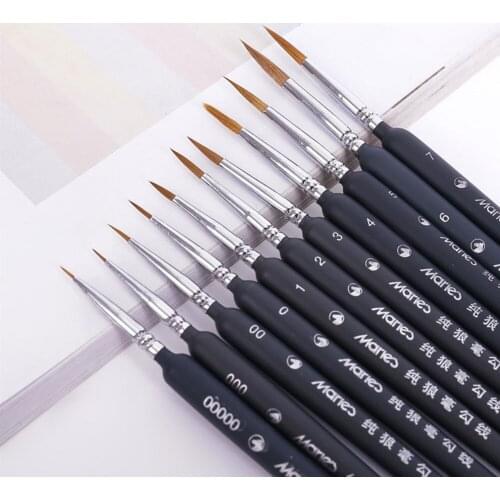 9/10/11pcs/set Hook Line Pen Stationery Watercolor And Oil Painting Wolf Hair Pens Detail gouache Acrylic Art Painting Tools
