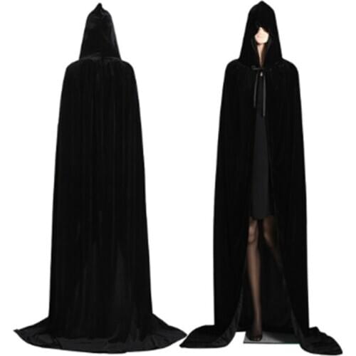 Halloween Adult Velvet Cloak Cape Hooded Medieval Costume Witch Wicca Vampire Party Costume Dress Coats 5 Colors