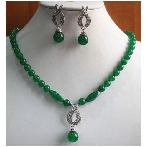 Free shipping ~$wholesale_jewelry_wig$ Fashion 8mm Green/ r Plated Dangle Earring Necklace Pendant Jewelry Set