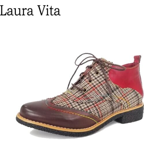 Laura Vita 2019 NEW COCRALIEO 07 Fashion Retro Bohemian Genuine Leather Lace-up Oxford Vintage Low Heel Boots