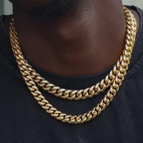6mm-18mm Hip-Hop Stainless Steel Golden Curb Cuban Link Chain Necklace For Men and Women Golden Bracelet Fashion Jewelry