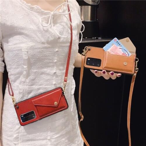 Wallet Strap Case For Samsung Galaxy S21 Note 20 Pro 9 S20 Ultra S10 S9 plus S10e Cover Ieather Card Shoulder Ianyard Phone Bag