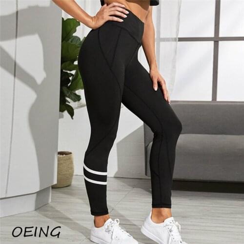 Black Stretchy Seamless Yoga Pants Stripe Leggings Women Fitness Tight Gym Clothing High Waist Trousers
