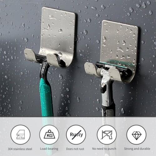 2PC Razor 304 Stainless Steel Holder Men Shaving Shaver Shelf Bathroom Razor Rack Wall Adhesive Storage Hook Kitchen Hang