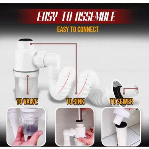 Double Anti-smell Drain Pipe Odor-free Drain Pipe for Kitchen Bathroom Wash Basin Sink JS22